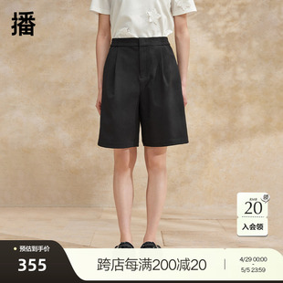 DDR2KD5874 女2024夏季 新款 高腰显瘦阔腿五分裤 短裤 播黑色气质西装