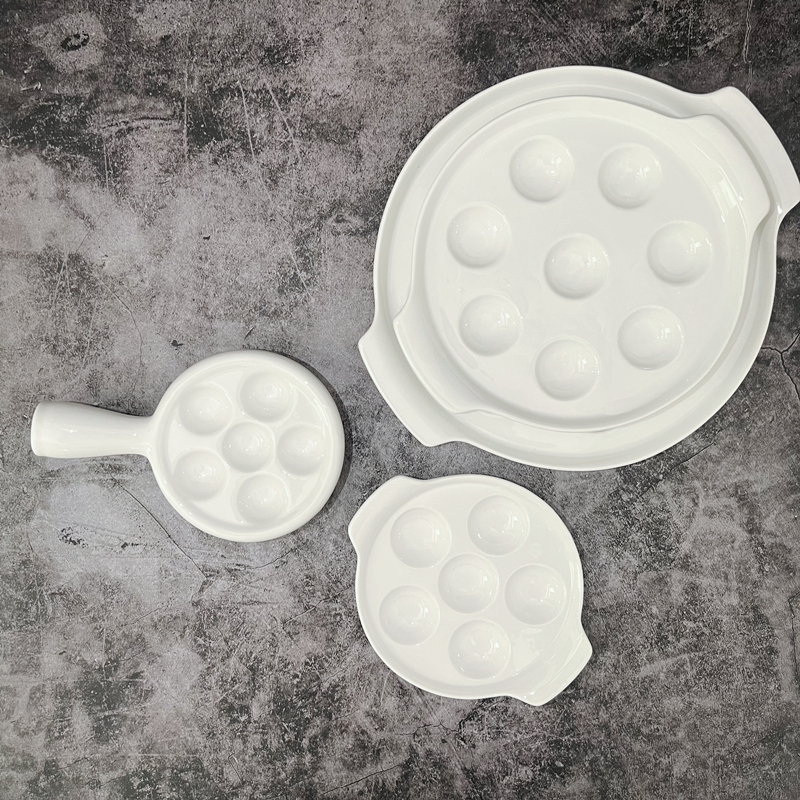 烤蜗牛盘烤螺盘焗盘烘焙烤盘手柄盘 陶瓷白色双耳蒸蛋烤盘法式