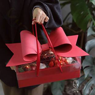 盒圣诞伴手礼盒手提蛋糕盒花艺插花盒 网红蝴蝶结花盒透明水果包装