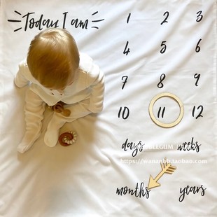 ins风成长月龄月份记录宝宝拍照摄影背景布婴儿周岁百天纪念毯子