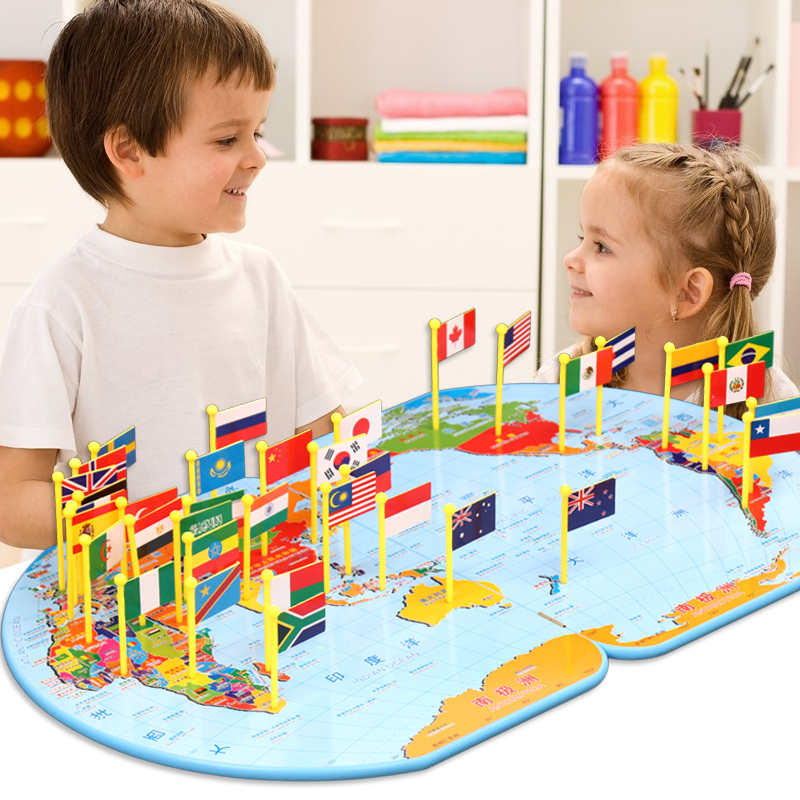 教学早教具益智力玩具 7岁儿童拼插国旗世界地图立体拼图