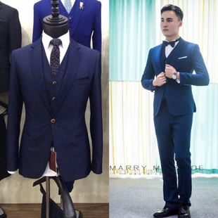 出售二手新郎结婚西服套装 藏蓝色韩式 绅士商务 经典