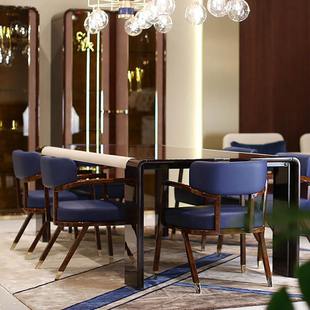 轻奢现代高端餐椅别墅会所大师设计品质奢华型椅子饭厅真皮餐桌椅