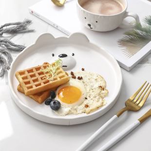 可爱小熊盘家用日式 碗碟创意个性 韩国少女早餐一人食卡通餐具套装