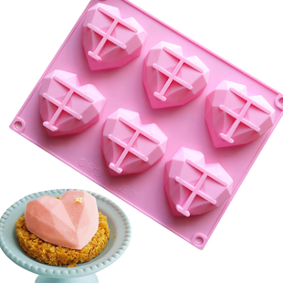 包邮 手工皂模具 硅胶蛋糕慕斯模具6连钻石爱心布丁果冻巧克力模具