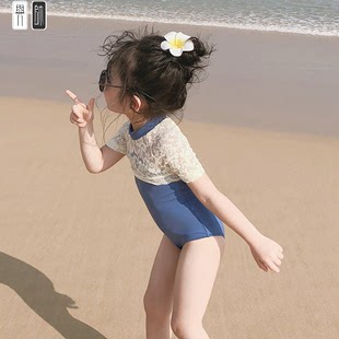 儿童泳衣女童女孩蕾丝连体中小童游泳衣可爱公主温泉度假宝宝泳装