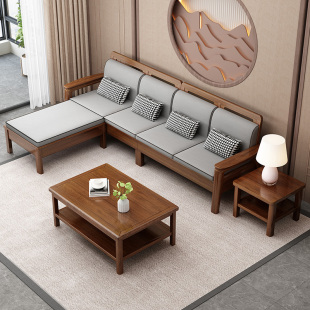 中式 胡桃木客厅电视柜家具 冬夏两用实木沙发贵妃组合小户型1