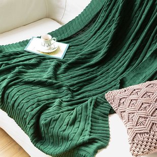 饰毯小毯子薄毯午睡盖毯 复古墨绿针织毯子床尾毯ins风北欧沙发装