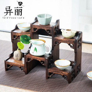 桌面小型博古架实木茶壶展示架紫砂壶摆放架子茶具置物架摆件 中式