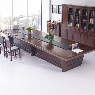 高档中式 贴实木皮大型会议桌烤漆长桌4.8米中式 20人开会 办公桌10