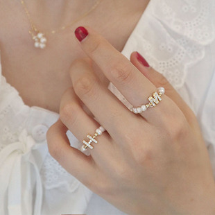天然淡水珍珠定制字母戒指女小众设计新款 时尚 闺蜜礼物食指戒 个性