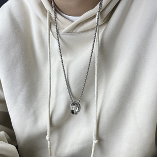 毛衣链礼物 LOVE轻奢设计双指环项链情侣通用钛钢镶钻长款 ETERNAL