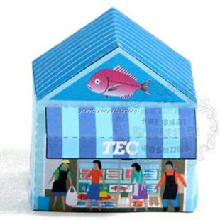 满68 包邮 小屋商店卖鱼铺3D纸模型儿童亲子手工DIY非成品 简易日式