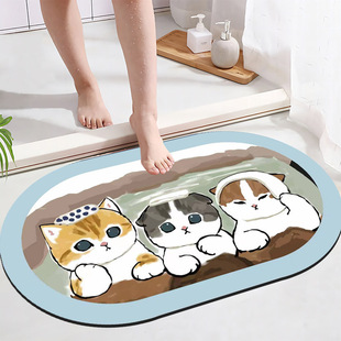 硅藻泥吸水软垫卡通猫咪地毯门口防滑脚垫浴室垫耐脏 浴室地垫