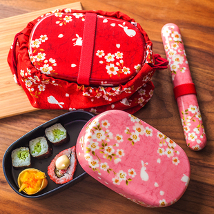 餐盒套装 现货日本进口HAKOYA饭盒和风樱花兔子双层便当盒食盒日式