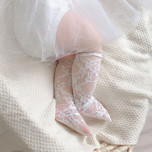 ins韩版 宝宝蕾丝袜 婴儿镂空防蚊网眼中筒袜婴童公主长筒袜薄 夏季