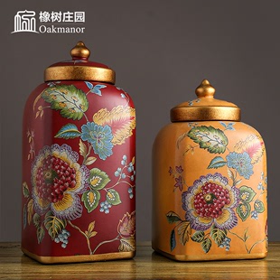 美式 饰罐子瓷罐将军罐装 陶瓷收纳糖果罐装 饰品 复古储物罐摆件欧式