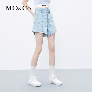 MOCO解构双腰高腰复古洗水蓝色A字美式 牛仔短裤 子女摩安珂 裤