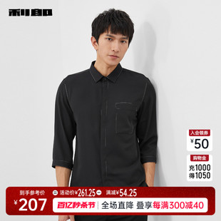 利郎官方 五分袖 男2024夏商务黑色明线设计男士 方领衬衣 休闲衬衫