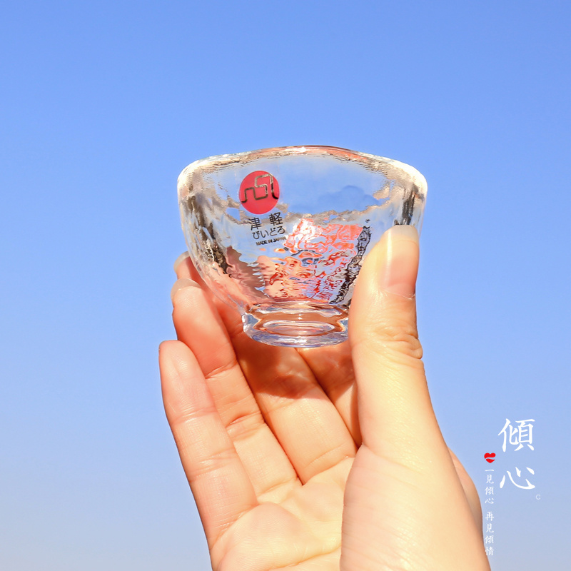 日本原装 小功夫茶杯 津轻耐热水晶玻璃杯 手工锤纹烧酒杯 进口