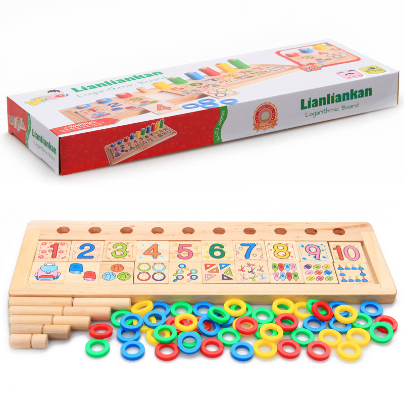 木制幼儿园大中小班数学蒙氏教具儿童早教玩具彩虹甜甜圈对数学板