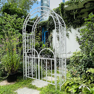 花园庭院别墅植物带门爬藤支架 乡村复古铁艺大铁门拱门爬架 美式