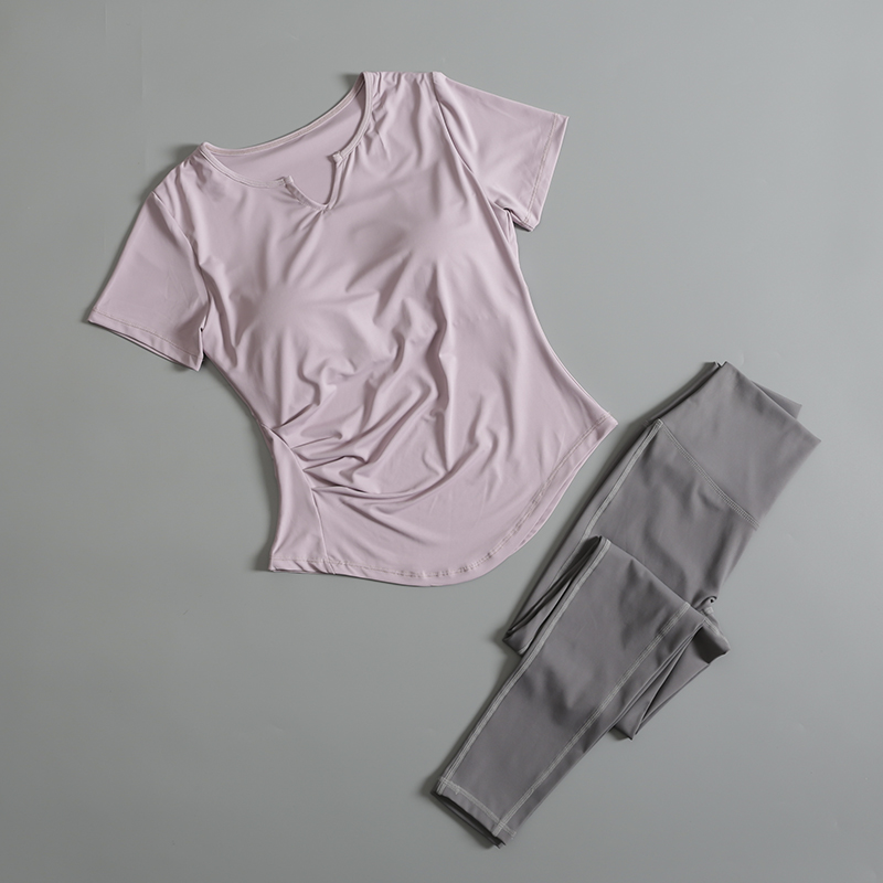 瑜伽服带胸垫短袖 上衣T恤女健身服修身 夏 速干高端晨跑步运动套装