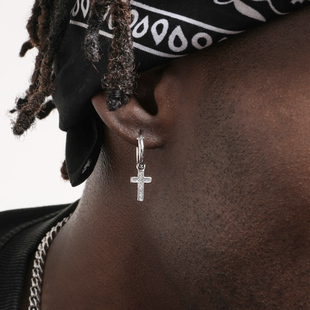 GRGR earrings cross 纯银十字架耳圈男女嘻哈镶锆石耳钉坠 S925