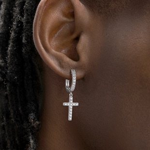 GRGR cross 纯银满钻十字架耳环男女嘻哈锆石耳圈坠单只 earrings
