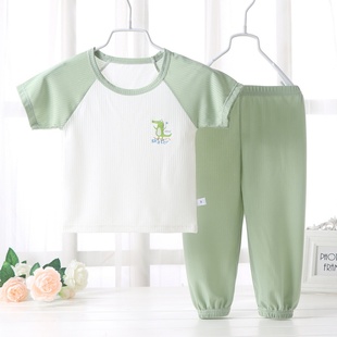 儿童夏季 T恤防蚊裤 套装 两件套男女宝宝冰丝空调服睡衣家居服 短袖