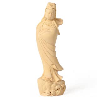小叶黄杨木雕摆件 观世音菩萨佛像神像雕刻工艺品 黄杨木南海观音