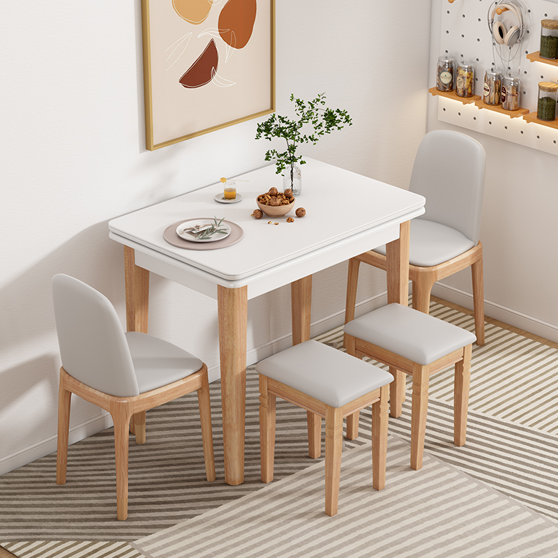 实木小户型岩板可折叠餐桌椅多功能可伸缩餐桌椅组合简易家用桌子