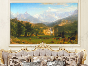 阿尔伯特 餐厅玄关走廊沙发背景墙装 美式 饰画微喷定制 落基山脉