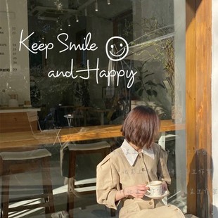keep 店咖啡店镜子自拍装 服装 饰墙贴 smile微笑ins风英文玻璃贴纸