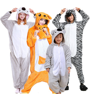 秀男女演出服 儿童表演亲子连体卡通动物游戏斑马考拉袋鼠睡衣时装