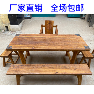 老榆木门板桌实木板茶台风化老门板旧木板实木吧台小茶桌阳台桌子