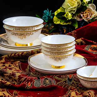 碗碟套装 简约家用欧式 创意高档碗盘子组合景德镇陶瓷骨瓷餐具套装