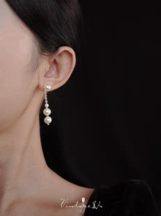 「安妮舞会」施华洛珍珠 复古优雅气质水晶珍珠耳环 经典 耳夹 法式