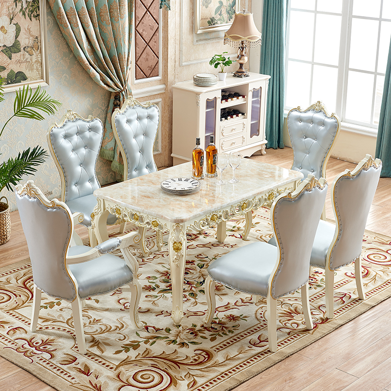 实木桌子 餐桌椅组合小户型家用大理石吃饭长方形现代简约法式 欧式