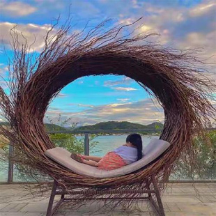 巴厘岛网红鸟巢座椅手工藤编创意拍照打卡道具景区农庄鸟巢座椅
