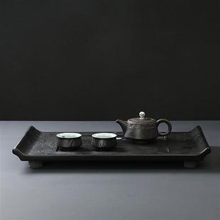 茶盘陶瓷功夫茶台茶盘黑陶家用简约排水长方形干泡台茶 高档明鹿