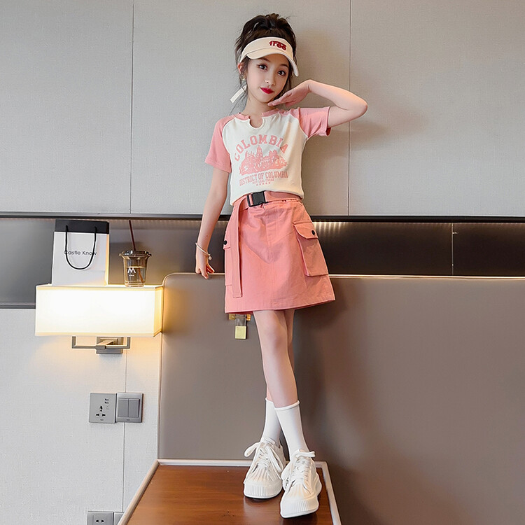 中大童连衣裙 短袖 时髦半身裙2024新款 韩版 裙纯棉洋气夏装 女童套装