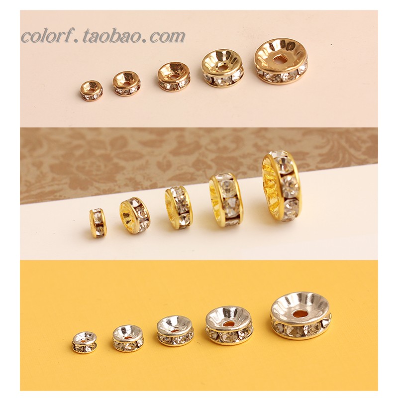 金色银色KC金水钻圈镶钻隔珠隔钻散珠 100个 diy手工材料 包邮