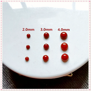 天然南红玛瑙3.0mm圆形平底素面蛋面光面裸石满色柿子红镶嵌戒面