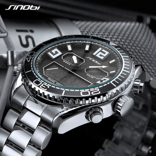 双机芯多功能防水电子表显示男商务圆形夜光石英国产腕表 士手表