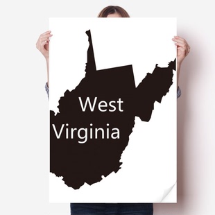 饰 西弗吉尼亚州美国地图轮廓海报贴纸80x55cm墙贴纸卧室家居装