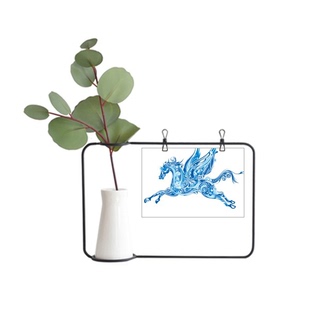 饰 蓝色翅膀马动物艺术纹理插画图案金属相框陶瓷花瓶装
