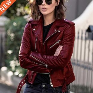 Autumn Solid Biker Revers Jacket Female Short Jackets Moto