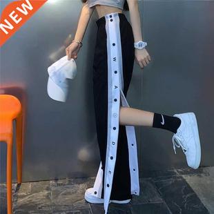 Stitching Pants Summer Straight Breasted Matching Color Slit