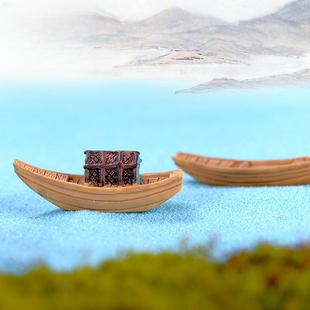 江南小船 乌篷船渔船 创意家居工艺品树脂 苔藓微景观diy摆件鱼缸